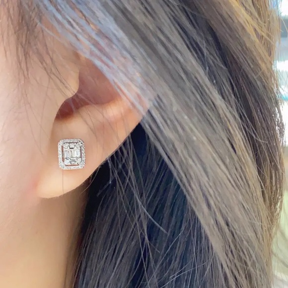 🔵𝟲𝟱%𝗢𝗙𝗙 𝗯𝘂𝗻𝗱𝗹𝗲𝘀 𝟯+🔵 NEW 925 CZ Paved Rectangular Fancy Earrings - Picture 10 of 13